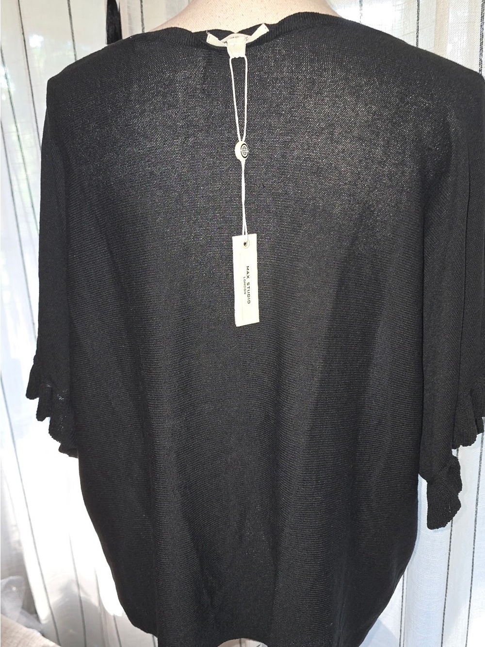 Max Studio Black Sheer Scoop-Neck Tunic with Rolled Short Sleeves - Picture 3 of 4